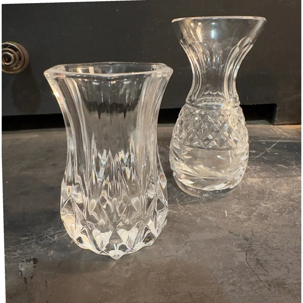 Set of 2 Clear Crystal Glass‎ Bud Vases Small Decorative Accent 4